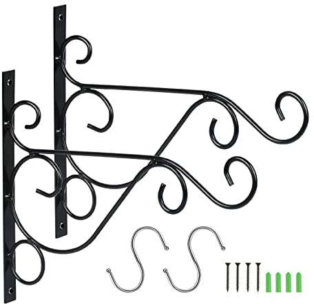 Matogle 2pcs Soporte de Pared para Cesta de Plantas Ganchos Colgantes Metálicos para Macetas Negros Ganchos Multifuncionales de Pared para Cesta de Flor Campana Farol con 2pcs Ganchos en forma de S