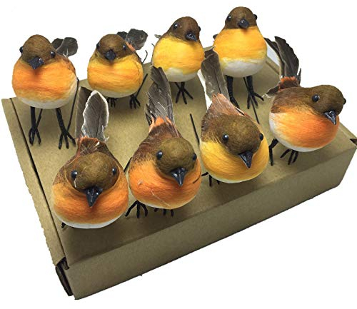 HAORONG 8PCS Large Robin Bird Christmas Tree Decoration Craft Very Cute Artificial Feather