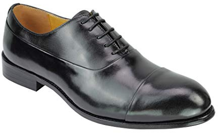 Männer Retro-Echtes Leder Oxford Schuhe In Braun Schwarz Smart-Formalen Kleid Cap Toe Lace-Ups [G011-A38-BLACK-46]