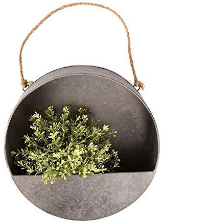 FAL Hanging Zinc Silver Round Wall Planter Balcony Fence 30cm Diameter