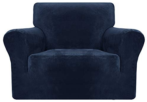 MAXIJIN Dicke Samt Stuhlhussen für Sessel Stretch rutschfeste Sofabezug 1-Sitzer Hunde Katze Haustier Wohnzimmer 1-teiliger Sofa Protector Stuhl Schonbezug (1 Sitzer, Navy Blau)
