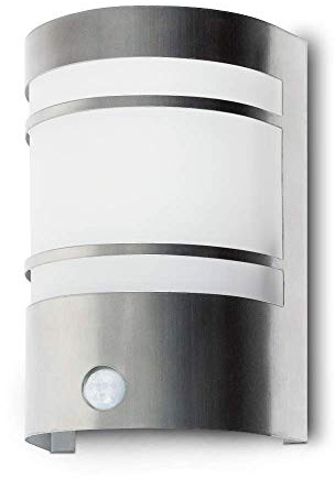 Kwazar Luminaire - Aussenlampe mit Bewegungsmelder - Wandlampe Aussen - mit Dämmerungsschalter Aussen - Modernes Design, für Außen & Innenbereich, 230V, E27, Max. 60W, IP44, MEGAN1, Silber