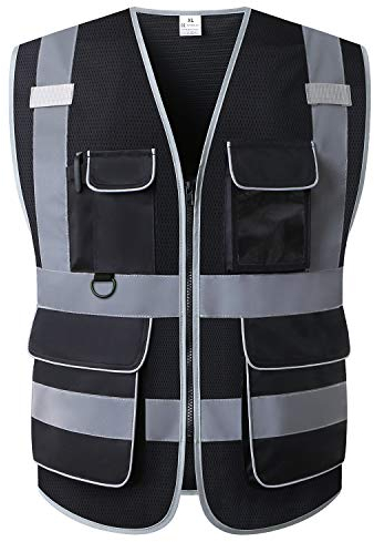 UNINOVA High Visibility Safety Vest - Multi Pockets Reflective Mesh Breathable Workwear, ANSI/ISEA Standards (Large, Black Mesh)