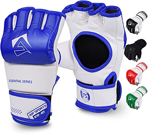 AQF MMA Gloves for Grappling & Martial Arts Training MMA Sparring Gloves Open Palm faux leather for Kickboxing Punching Bag Muay Thai & Cage Fighting (Blue, S)