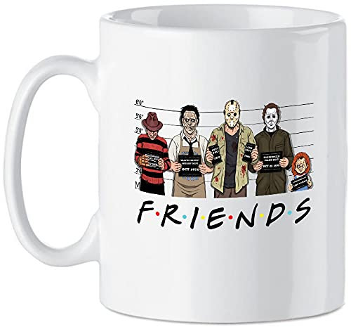 Horror Movie Friends Mug Halloween Nightmare On Elm Street Friday 13th Texas Chainsaw Massacre Childs Play Chuck 80s Movie Memorabilia Mug