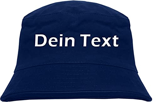 Individueller Fischerhut - Blockschrift - Bucket Hat mit Wunschtext Bedruckt Dunkelblau XL