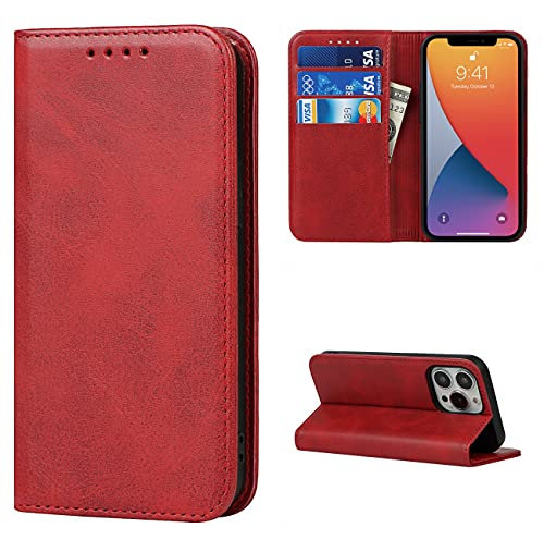 Copmob Flip Leather Wallet Case for iPhone 13 Pro Max with 3 Slots, Magnetic Closure, Flip Cover Case for iPhone 13 Pro Max – Red