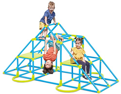 Eezy Peezy Mega Pyramid Monkey Bars Climbing Tower Active Outdoor Fun for Kids Ages 3 to 8 Years Old, Blue/Green