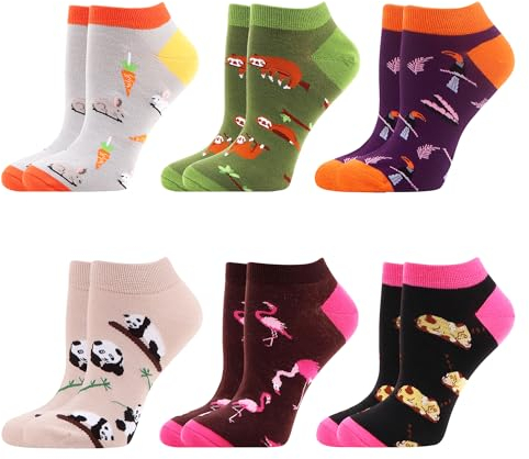 WeciBor Damen Lustige Bunte Sneaker Kurze Socken, 6 Paar Mehrfarbig Tier, Größe 39-42
