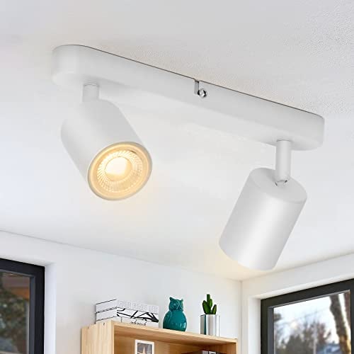 wowatt 2-flammige Spotlampe LED Deckenleuchte Weiß matt, Deckenlampe Schwenkbar GU10 Wandstrahler Drehbar, Spotlight Lampe Deckenspots für Küche, Schlafzimmer, Wohnzimmer (Ohne Leuchtmittel)