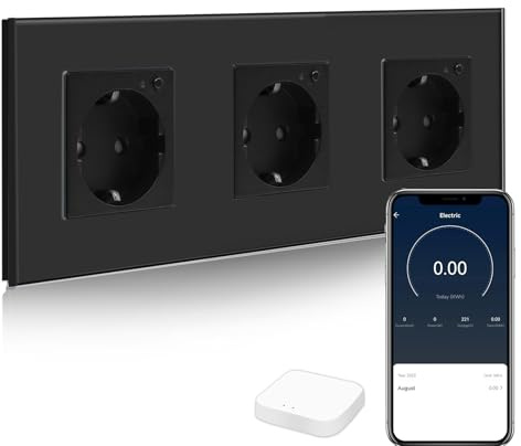 BSEED Smart ZigBee Steckdose, Energiekostenmesser, Alexa ZigBee Steckdose mit Verbrauchsmessung, 3 Fach Wandsteckdose arbeitet mit Amazon Alexa und Google Home Schwarz (Tuya ZigBee Hub erforderlich)