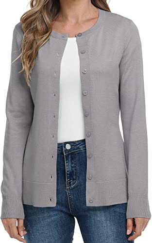 DEARCASE Donna Manica Lunga Aperta Davanti A Maglia Cardigan Button R Round Neck Maglione Leggero A Colori Solidi Jumper