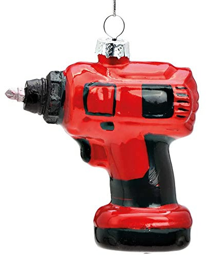 Christbaumschmuck Bohrmaschine 9cm rot | Weihnachtskugel Figur aus Glas