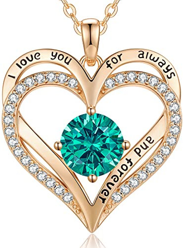 LOUISA SECRET Kette Damen Forever Love Herz Anhänger 925 Sterling Silber Geburtsstein Rosegold Halskette für Damen Valentinstag Weihnachten Geburtstag Schmuck Geschenk für Frauen Mama Frau Freundin