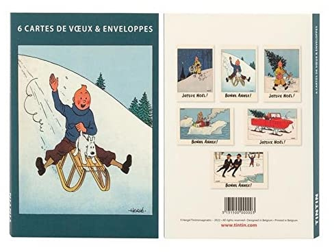 Tintin Set de 6 Postales Dobles, Feliz Navidad y Año Nuevo 31315 (10x15cm)