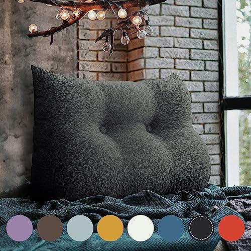 VERCART Keilkissen Bett Großes Rückenkissen Bett Kopfteil Bequemes Lesekissen für Bett und Sofa 2 in 1 Rückenlehne und Kopfkissen Couchkissen Langes XXL Lendenkissen Leinen 80cm Anthrazit
