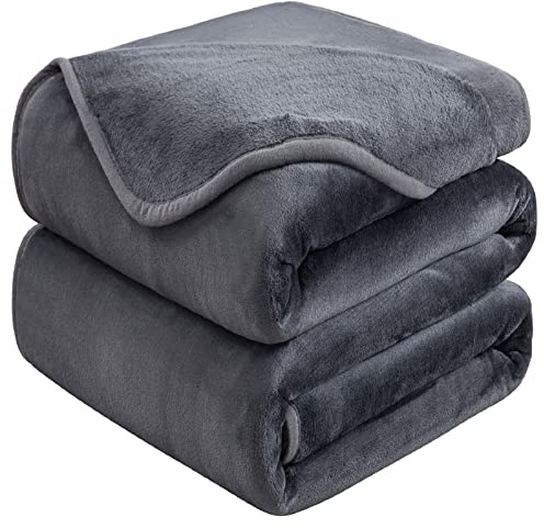 HOZY Plaid Coperta Pile Matrimoniale Antistatica - Super Morbido Coperta leggera e Calda - Adatta per Copriletto Copriletto e Copridivano - Grigio Scuro Grande 130x150cm