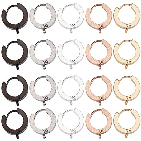 SUNNYCLUE 1 Box 20Pcs 5 Colors Leverback Earring Hooks Gold Huggie Earrings French Lever Back Tiny Hoop with Open Loop Earwires for jewellery Making, Stainless Steel Huggie Hoops (STAS-SC0004-51-UK7)