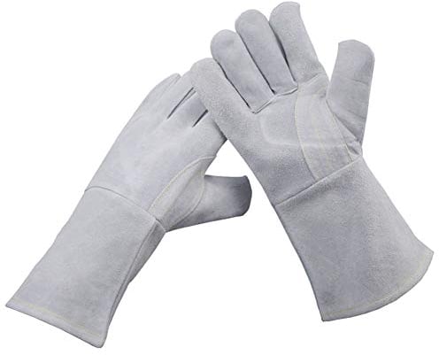 ATAAY Schweißerhandschuhe aus Leder, hitzebeständig, feuerfest, Schweißer, verdicken, lange Stulpen für Gartenherd, Ofen, Grill, 1 Paar ~