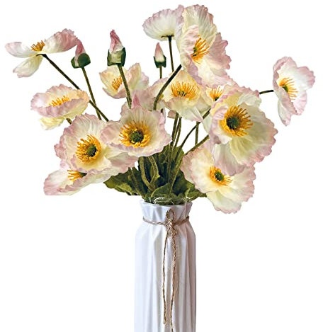 Fleur Artificielle 5 Pièces Coquelicots Longues Tiges Fleuries pour Décoration de Vase et Mariage (Rose Moyen)