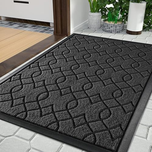 Yimobra Fussmatte Aussen, Waschbar Wetterfest, 75 x 43 cm, Robuste und Wasserabsorbierende, Schmutzresistente Fußmatten, Mit Rutschfester Rückseite Fußmatte Gummi,75 x 43 cm, Schwarz