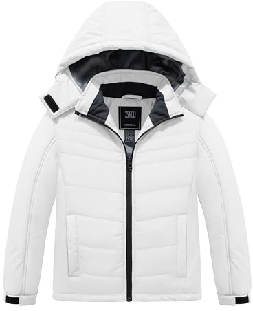ZSHOW Girl's Mountain Waterproof Ski Jacket Thicken Padded Warm Hooded Winter Coat(White,10-12)