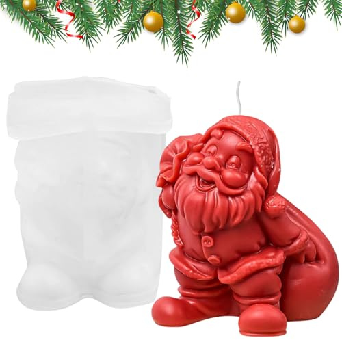 3D Weihnachtsmann Silikonform, Silikon Kerzenformen, Aromatherapie Kerze Form, Kerzenform Weihnachten, Seife Gießen Form, Epoxidharz Gussformen für DIY Seife, Wachs, Kerzen, Aromasteinen