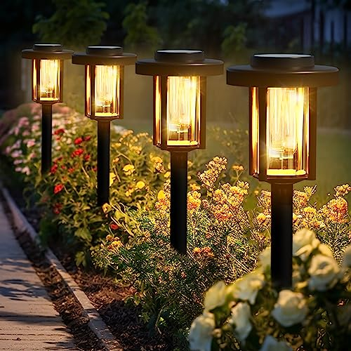 Solpex Luces Solares LED para Jardín al Aire Libre, Paquete de 4, Impermeables con Energía Solar para Patio, Paisaje, Pasarela - Blanco Cálido