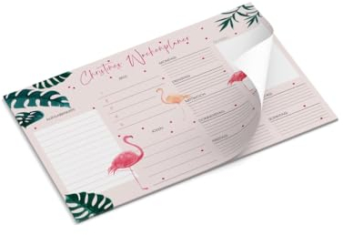 Personalisierte Schreibtischunterlage | Wunschname | Flamingo | Wochenplaner | mit Name | Schreibunterlage | DIN A3 | 50 Blatt | 29,7 x 42 cm | Geschenk | Arbeit | pink/rosa