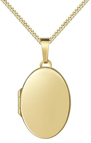 JEVELION Goldamulett Medaillon Gold 333/8 Karat für 2 Bilder Amulett Anhänger oval zum Aufklappen für Damen mit Halskette Mit Damenkette 925 Silber vergoldet - Kettenlänge 50 cm.