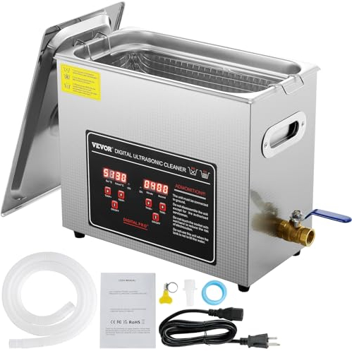 VEVOR Nettoyeur à Ultrasons 6L en Acier Inoxydable Bac Ultrasons Numérique avec Chauffage Temps et Température Réglables Appareil de Nettoyage Ultrasonique pour Bijoux Lunettes Montres Labo Clinique