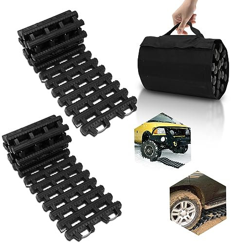 Randaco Traktionshilfe Anfahrhilfe, Auto Anfahrhilfe 80x21cm 2 Stück,mit Aufbewahrungstasche,Traktionsplatten Gleisanlage für Sand Schnee,für PKW LKW Geländefahrzeug