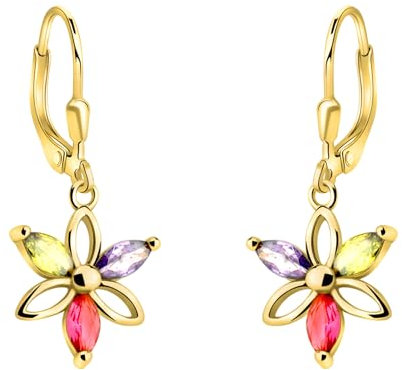 SOFIA MILANI - Boucles d'Oreilles pour Femme en Argent 925 - Plaqué Or - avec Pierre de Zircon - Boucle d'Oreille Pendantes en Forme de Fleur - E2341