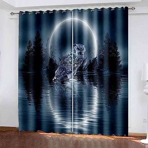 Verdunkelungsvorhang Ösenvorhang - Eulen-Mond-Reflexion - 3D Gedruckt Polyester Vorhänge Für Schlafzimmer Geräuschreduzierung - - Für Fenster Wohnz