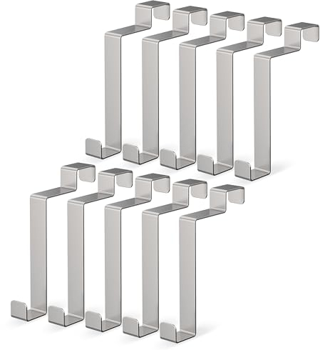 virea 10 x Türhaken Silber - - Kleiderhaken zum einhängen - Türkleiderhaken aus Edelstahl - Haken für Türinnenseite - Garderobenhaken für Jacken, Taschen, Bademantel etc.