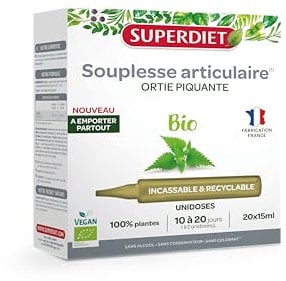 SUPERDIET - ORTIE PIQUANTE BIO - Souplesse articulaire - Format nomade - Phytothérapie- Fabrication française - 20 unidoses de 15 ml