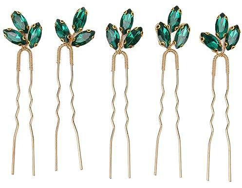 5 Fermagli per Capelli con Strass, Spilla per Capelli con Verde Vintage con Strass, Squisiti Gioielli per Capelli da Sposa, per la Sposa, Damigelle D'onore, Donne e Ragazze