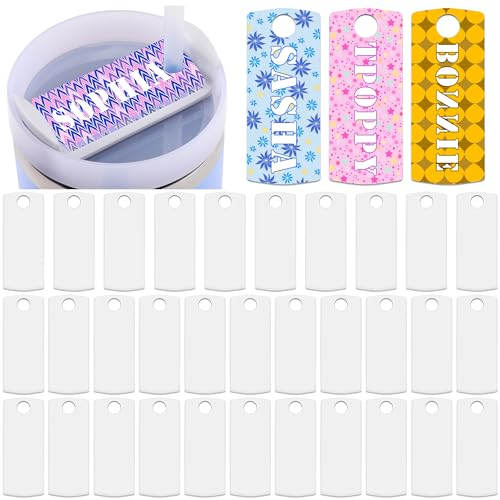 Duufin 32 Pieces Sublimation Name Plate Blanks Personalized Name Tag for 30 20 oz Cups Tumblers H2.0 Sublimation Acrylic Name Labels for Customized Cups Accessories