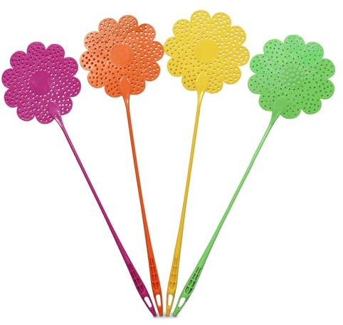 TIENDA EURASIA – Matamoscas | Pack de 4 Unidades | Mata Moscas | con Mango Resistente y Flexible | Plástico | Colores Llamativos | Todo Tipo de Insectos Pequeños