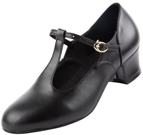 Asyusyu Matt Black Character Shoes T Bar Low Heel Character Dance Shoes for Ladies-Matt Black, 7.5 UK