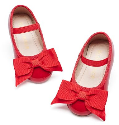 Kiderence Little Toddler Girls Dress Shoes Ballerina Ballet Flats Kids Red Mary Janes Size 7
