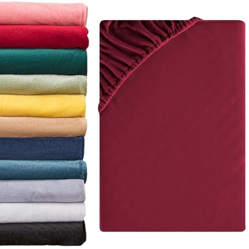 Beqnat Spannbettlaken 90x200cm - 100x200cm 2er Set Winter Teddy Plüsch Bettlaken Flauschig Fleece Spannbetttuch Cashmere Touch Kuschelig Spannleintuch | Farbe: Rot