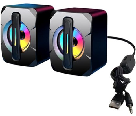 Diggtor 2 Pcs Speaker USB Subwoofer Light Emitting Mini Computer Speaker Mobile Phone Laptop Desktop Speaker HiFi Stereo Speaker