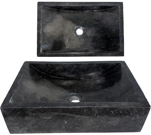 Lendo Online Lavabo Rectangular 45x30x12 cm - Cuenca de Mármol - Piedra Natural - Fregadero para baño - Pulido y sólido (Negro)