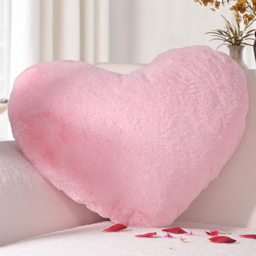 Yhoelata Herzkissen, Zartrosa Herzform Kissen Kuschelkissen, Love Zierkissen Aesthetic, Plüsch Kissen für Wohnzimmer Sofa Kind Schlafzimmer Bett, 25x35 cm