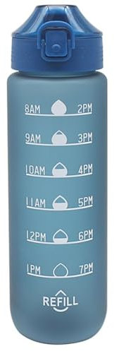 UNIQUE HOME LIVING Water Bottle, 1 Litre Water Bottle for Travel Gym Work School, Non-Toxic Plastic, Leak-Proof, Sports Drinks Bottle with Time Markings - Blue
