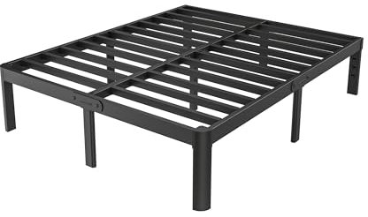 KZZLOL Kingsize-Bettrahmen, Metall, schwarz, 40,6 cm, kein Boxspringbett erforderlich, DIY-Kopfteillöcher, robuste Stahlunterstützung, 1587 kg, geräuschlos, runde Eckbeine, Stauraum, einfache Montage