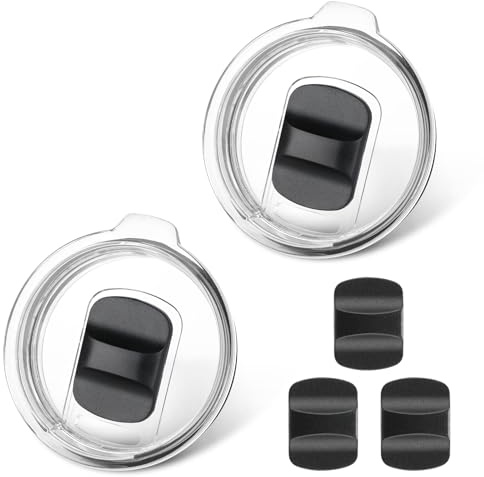 Tumbler Lids for Yeti, 2 Pack 20 oz Replacement Lids with 3 Magnetic Slider Compatible for YETI 20 oz Tumbler, 10/24 oz Mug and 10 oz Lowball, Slider Switch Spill Proof Tumbler Cover(Black)