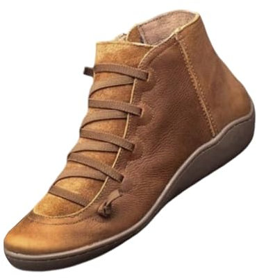 Stivaletti da donna senza tacco 2024 nuovi stivali con supporto per arco alla moda cerniera laterale vintage retrò stivaletti alla caviglia comodi stivali con tacco basso piatti stivali autunnali