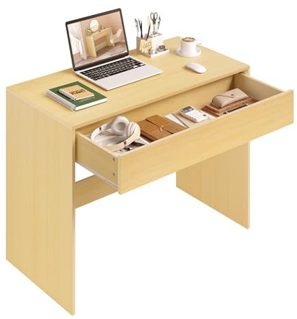 eSituro Schreibtisch Computertisch mit Schubladen 100x50x75 cm, Kleiner Bürotisch, PC Tisch für Kinder & Homeoffice mit Minimalistischem Design, Eiche